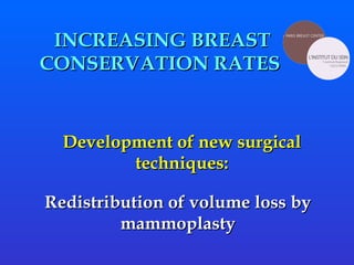 INCREASING BREAST CONSERVATION RATES  Development of new surgical techniques: Redistribution of volume loss by mammoplasty 