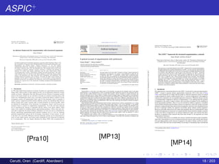 ASPIC+
[Pra10] [MP13]
[MP14]
Cerutti, Oren (Cardiff, Aberdeen) 18 / 203
 