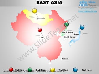 East asia powerpoint editable continent map with countries templates ...
