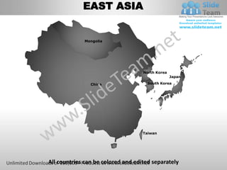 East asia powerpoint editable continent map with countries templates ...