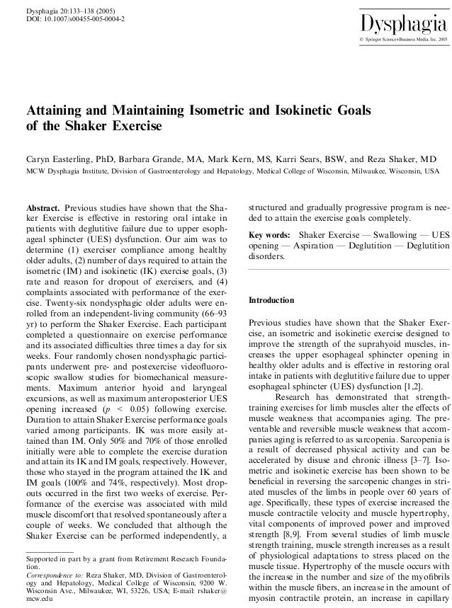 Shaker exercise and dysphagia