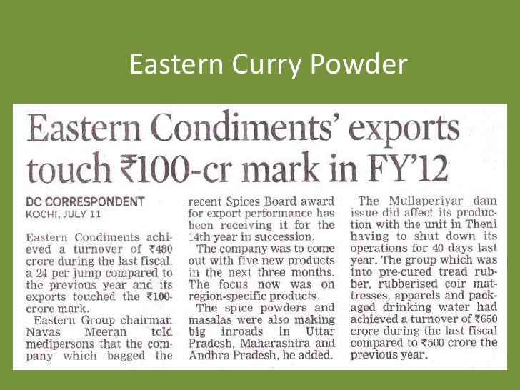 Eastern curry powder achieves 480 Cr. Turnover