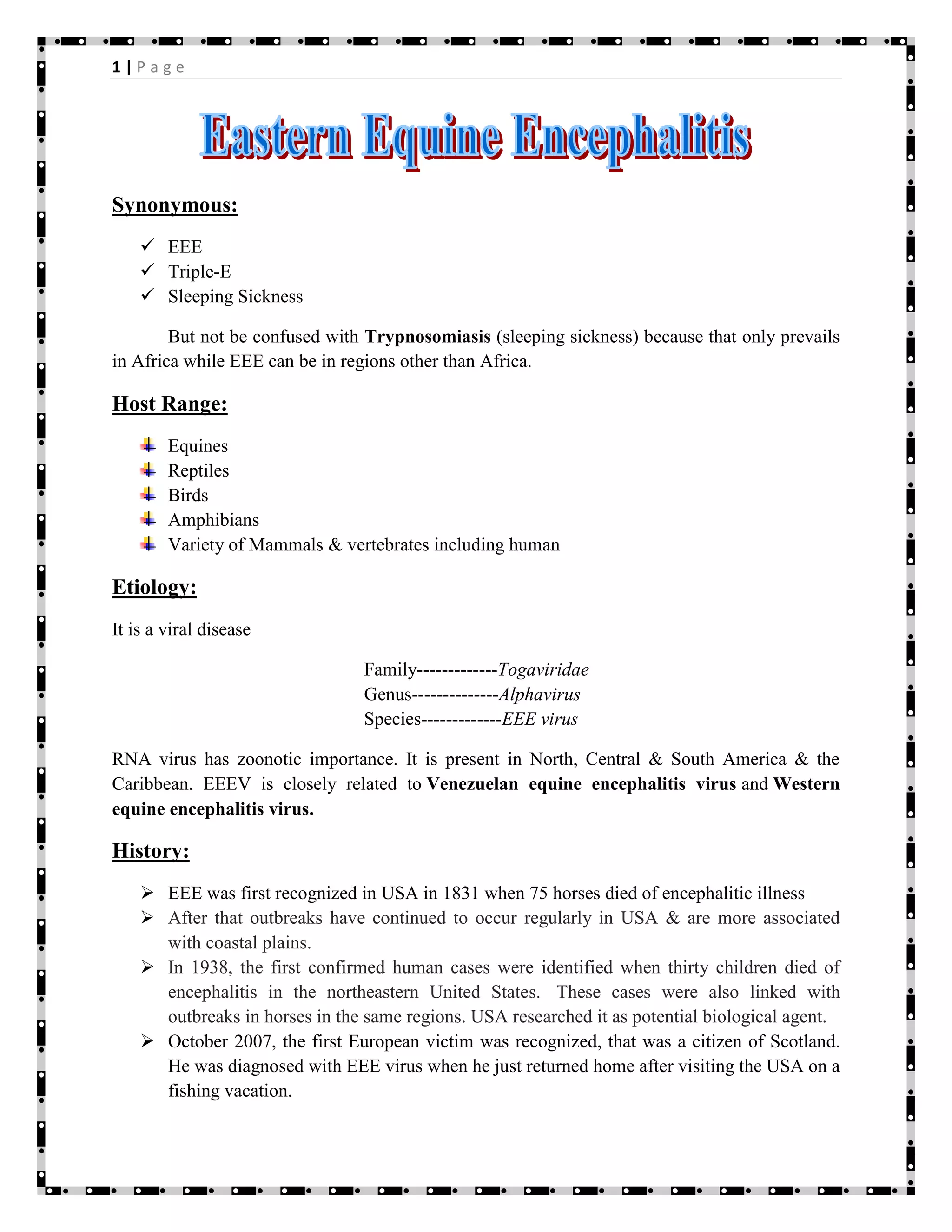 Eastern equine encephalitis (eee) | PDF