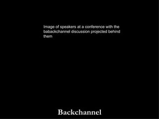 Backchannel Image of speakers at a conference with the babackchannel discussion projected behind them 