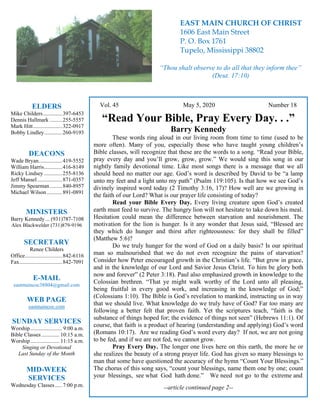 4
Vol. 45 May 5, 2020 Number 18
“Read Your Bible, Pray Every Day. . .”
Barry Kennedy
These words ring aloud in our living ...