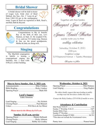 Bridal Shower
A bridal shower will be held in honor
of Logan Lyle, bride elect of Reed
Mallard, this Sun., Oct. 3 “come & ...