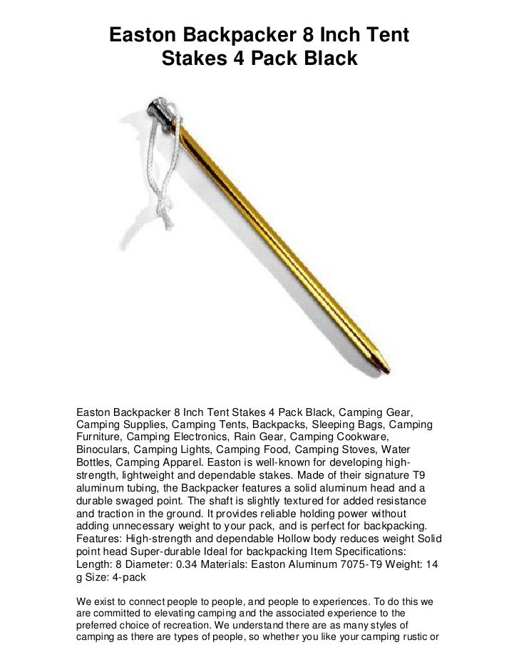 Easton backpacker 8 inch tent stakes 4 pack black 5 star review, must have!