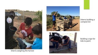 Interns weighing the harvest
Interns building a
compost bin
Building a sign for
kids to paint.
 