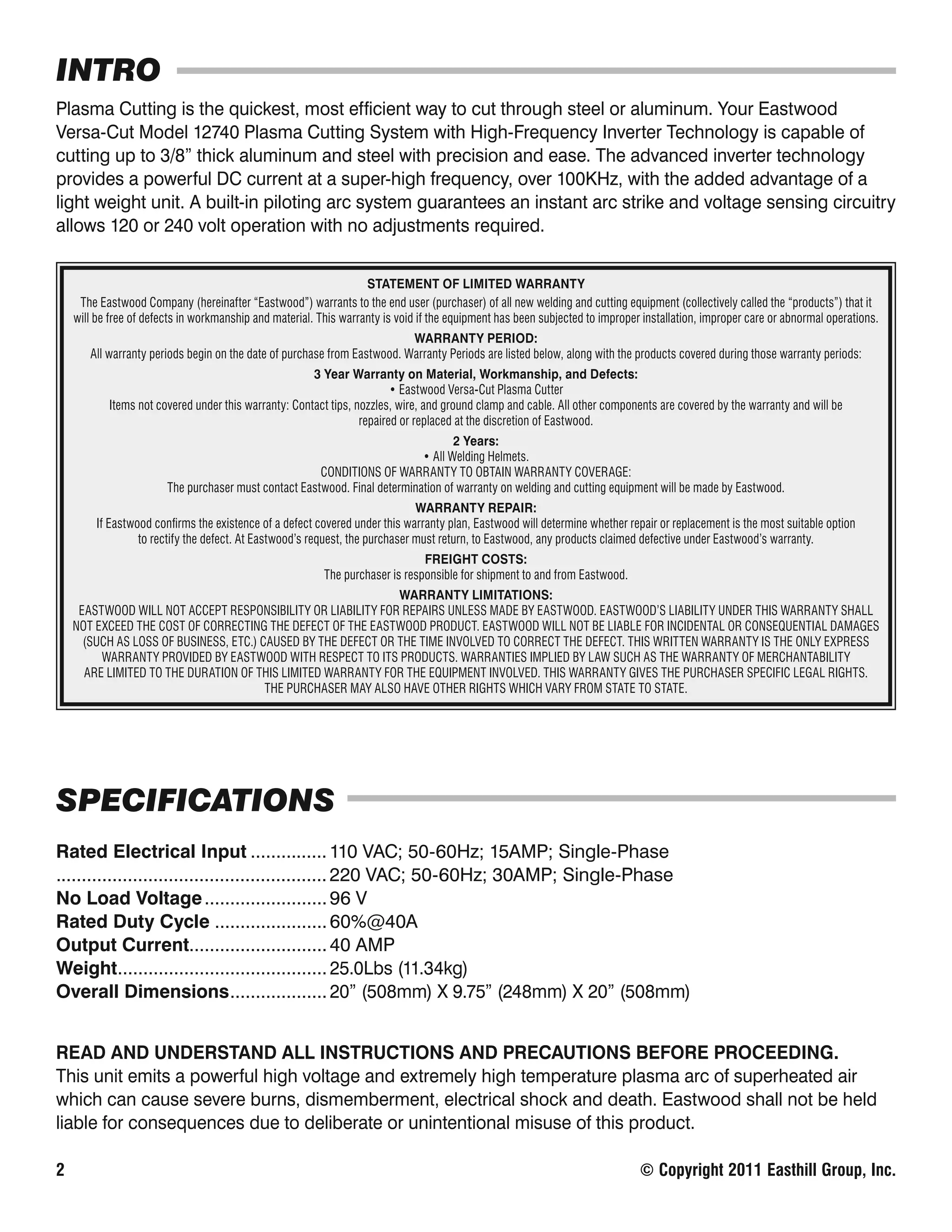 Eastwood versacutplasmacuttingsysteminstructions PDF