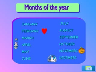 JANUARY FEBRUARY MARCH APRIL JUNE JULY AUGUST SEPTEMBER OCTOBER NOVEMBER DECEMBER MAY Months of the year 