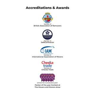 Member of
International Association of Movers
Member of
Checka Trade
Packer of the year Contest at
The Movers and Storers show
winners for 5 consecutive years
Accreditations & Awards
Member of
SafeContractor
British Association of Removers
Member of
 