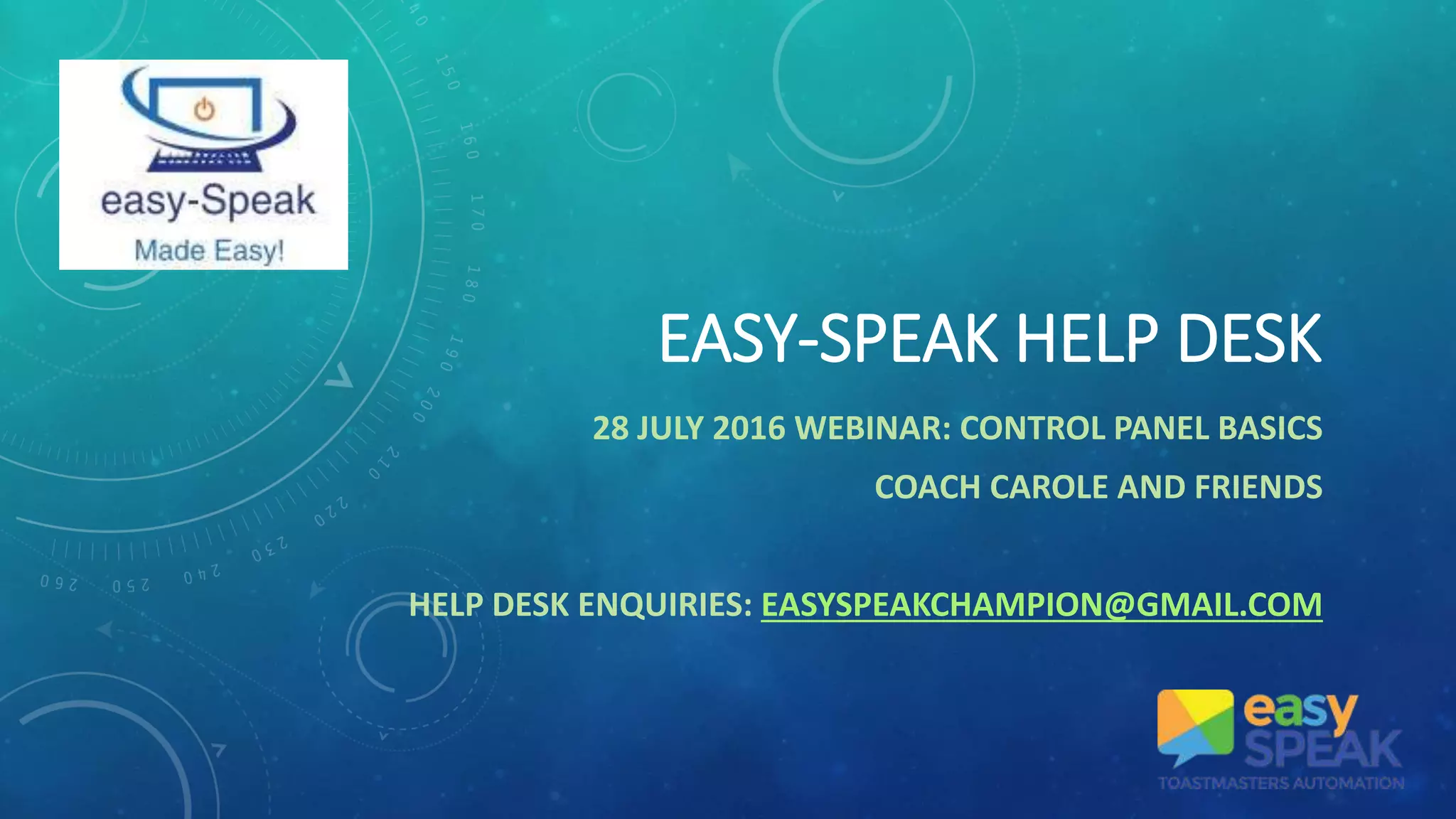 Easy speak Help Desk Control Panel Basics PPT