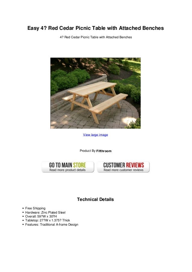 Easy 4 Red Cedar Picnic Table With Attached Benches