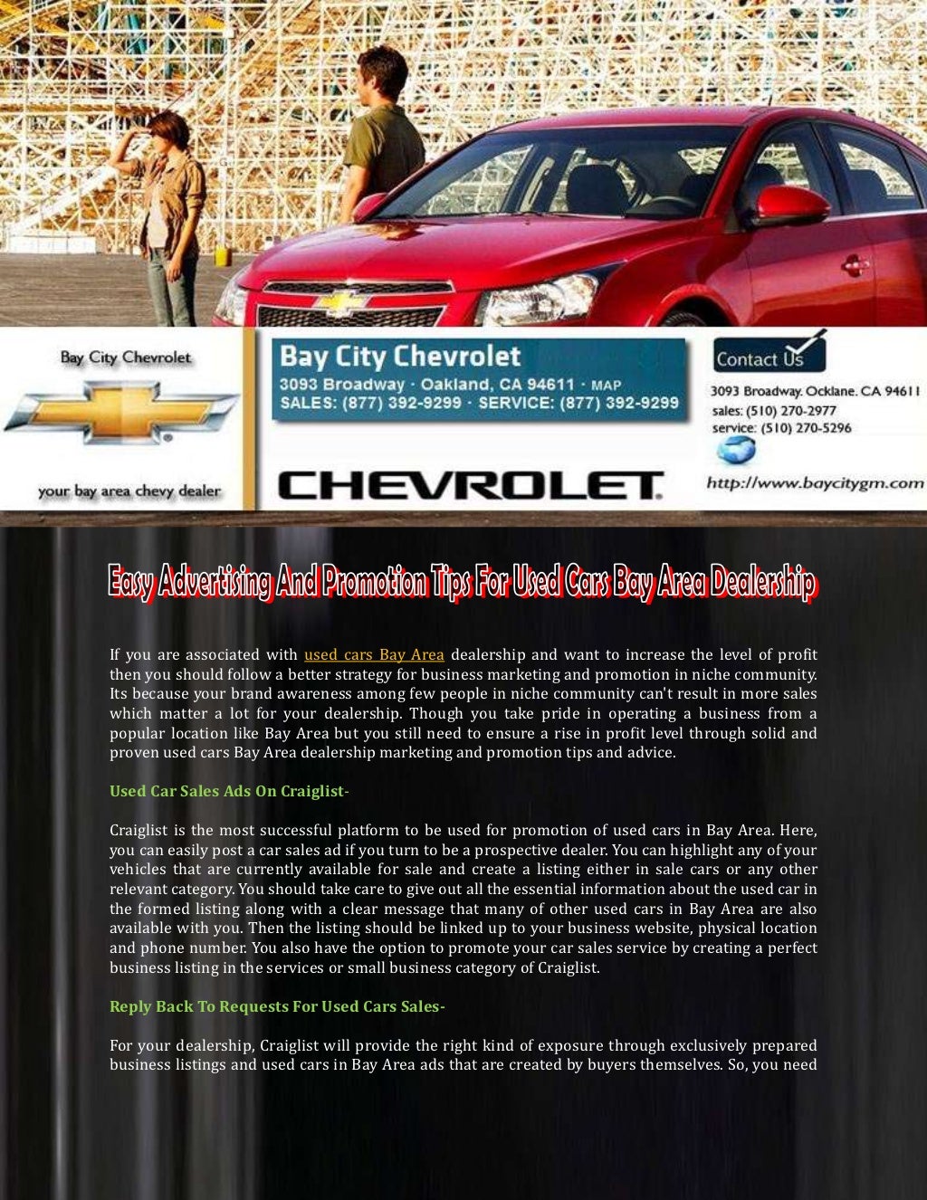 Easy Advertising And Promotion Tips For Used Cars Bay Area Dealership