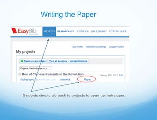 Writing the Paper




Students simply tab back to projects to open up their paper.
 