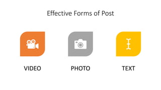 Effective Forms of Post
VIDEO PHOTO TEXT
 