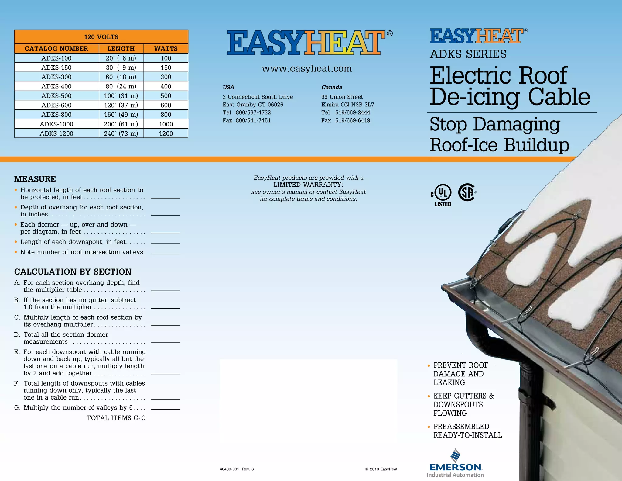 EasyHeat ADKS 1200 Heat Tracing Cable Kit Brochure PPT
