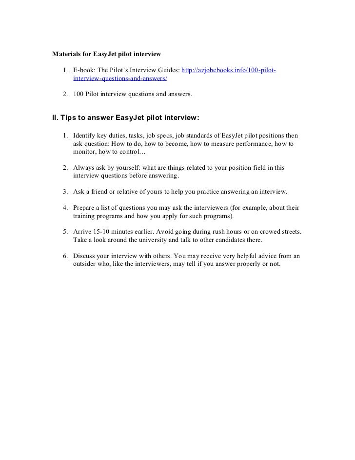 Easy Jet Pilot Interview Questions Easy Jet Pilot Interview Questions