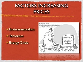 FACTORS INCREASING
         PRICES


Environmentalism
Terrorism
Energy Crisis
 