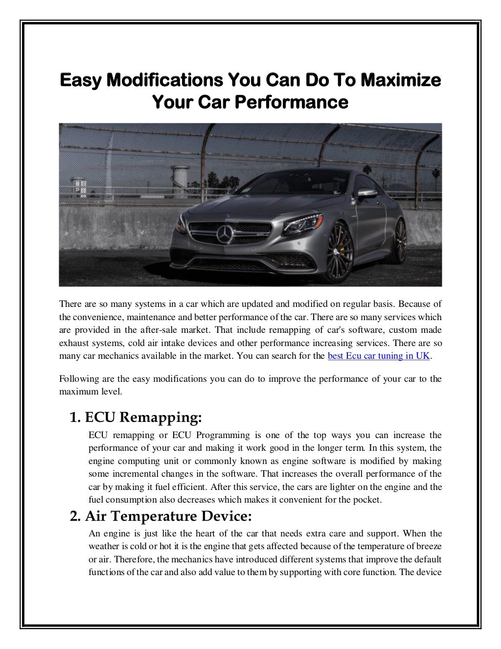 Easy modifications you can do to maximize your car performance