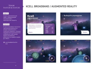kcell broadband / Аugmented reality

задача
Создать развлекательный
сервис, информирующий
пользователей о
преимуществах пр...