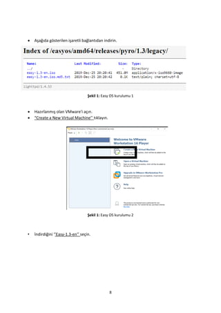 8
 Aşağıda gösterilen işaretli bağlantıdan indirin.
Şekil 1: Easy OS kurulumu 1
 Hazırlanmış olan VMware'i açın.
 “Create a New Virtual Machine’’ tıklayın.
Şekil 1: Easy OS kurulumu 2
• İndirdiğini ‘’Easy-1.3-en’’ seçin.
 