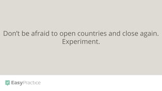 Don’t be afraid to open countries and close again.
Experiment.
 