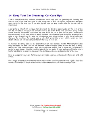 (∆ς∴ 5ΛΓΛΘϑ 7ΚΗ ∃ΟΟ,Θ2ΘΗ ∆Υ ∗ΞΛΓΗ




 ∗ΡΛΘϑ )ΡΥ ∃ 7ΗςΩ ∋ΥΛΨΗ∀
5Η∆Γ∴ ΩΡ ΕΞ∴ ∴ΡΞΥ ΓΥΗ∆Π Φ∆Υ∀ ,Ω Λς ΩΛΠΗ ϑΡ ΙΡΥ ∆ ΩΗςΩ ΓΥΛΨΗ %ΗΙΡΥΗ ∴ΡΞ ΣΞΥΦΚ∆ςΗ ∆ Φ∆Υ Π∆ΝΗ ςΞΥΗ
ΛΩ Λς 7+( Φ∆Υ ∴ΡΞ ∆ΟΖ∆∴ς Ζ∆ΘΩΗΓ ΩΡ ΓΥΛΨΗ

∃ ΩΗςΩ ΓΥΛΨΗ Λς ΘΡΩ ∝ΜΞςΩ ∆ΘΡΩΚΗΥ ΓΥΛΨΗ∂ ∃ ΣΥΡΣΗΥ ΩΗςΩ ΓΥΛΨΗ ΗΘςΞΥΗς ΩΚ∆Ω ∴ΡΞ ∆ΥΗ ΕΞ∴ΛΘϑ ΩΚΗ ΣΗΥΙΗΦΩ
Φ∆Υ 6Ρ ΕΗΙΡΥΗ ϑΡΛΘϑ ΡΞΩ ΙΡΥ ∆ ΩΗςΩ ΓΥΛΨΗ ∴ΡΞ ΘΗΗΓ ΩΡ Κ∆ΨΗ ΦΗΥΩ∆ΛΘ ΣΥΗΣ∆Υ∆ΩΛΡΘ

7ΚΗ ΨΗΥ∴ ΙΛΥςΩ ΩΚΛΘϑ ΩΚ∆Ω ∴ΡΞ ΘΗΗΓ ΩΡ ΦΚΗΦΝ Λς ΩΚΗ ∆ΣΣΗ∆Υ∆ΘΦΗ ΡΙ ΩΚΗ Φ∆Υ ∋Ρ ∴ΡΞ ΟΛΝΗ ΩΚΗ Η[ΩΗΥΛΡΥ∀
+ΡΖ Λς ΩΚΗ ΙΛΘΛςΚ∀ 6ΗΗ ΚΡΖ ΦΡΠΙΡΥΩ∆ΕΟΗ ∴ΡΞ ∆ΥΗ ΛΘ ΩΚΗ ΓΥΛΨΗΥ∂ς ςΗ∆Ω 7ΚΗ Φ∆Υ ΠΞςΩ ΕΗ ΛΘ ∆ ΣΥΡΣΗΥ
ΦΡΘΓΛΩΛΡΘ ∆ΘΓ ΠΞςΩ Κ∆ΨΗ ∆ ςΠΡΡΩΚ ΡΣΗΥ∆ΩΛΡΘ 7∆ΝΗ ∆ ΦΟΡςΗ ΟΡΡΝ ∆Ω ΩΚΗ ΛΘςΩΥΞΠΗΘΩς ∆ΘΓ ΦΡΘΩΥΡΟς
7ΚΗΘ ΦΡΠΗς ΩΚΗ ΨΛςΛΕΛΟΛΩ∴ Ι∆ΦΩΡΥ (∆ςΗ ΡΙ ΗΘΩΥ∴Η[ΛΩ ΙΡΥ ΙΥΡΘΩ ∆ΘΓ ΥΗ∆Υ ςΚΡΞΟΓ ΕΗ ΦΚΗΦΝΗΓ ∃ΥΗ ∴ΡΞ
ϑΗΩΩΛΘϑ ΗΘΡΞϑΚ ςΗ∆Ω ΦΡΠΙΡΥΩ∀ ∗ΗΩ ΛΘ ∆ΘΓ ΡΞΩ ΡΙ ΩΚΗ Φ∆Υ ΥΗΣΗ∆ΩΗΓΟ∴ ∆ΘΓ ΦΚΗΦΝ ΩΚΗ ΦΡΠΙΡΥΩ
ΦΡΘΨΗΘΛΗΘΦΗ ΙΗ∆ΩΞΥΗς ,ς ΩΚΗΥΗ ΗΘΡΞϑΚ ΟΗϑΥΡΡΠ∀ +ΡΖ ΕΛϑ ∆ΘΓ ΦΡΠΙΡΥΩ∆ΕΟΗ Λς ΩΚΗ ςΩΡΥ∆ϑΗ ςΣ∆ΦΗ
ΛΘςΛΓΗ∀

2ΘΦΗ ∴ΡΞ ∆ΥΗ Κ∆ΣΣ∴ ΖΛΩΚ ΩΚΗςΗ ΙΗ∆ΩΞΥΗς ΠΡΨΗ ΡΘ ΩΡ ΩΗςΩ ΩΚΗ ΗΘϑΛΘΗ ΣΗΥΙΡΥΠ∆ΘΦΗ 6Ω∆ΥΩ ΩΚΗ ΗΘϑΛΘΗ
∆ΘΓ ςΗΗ ΖΚΗΩΚΗΥ ΩΚΗ Ζ∆ΥΘΛΘϑς ΟΛϑΚΩς ∆ΥΗ ϑΡΛΘϑ ΡΞΩ ΣΥΡΣΗΥΟ∴ )ΛΘΓ ΡΞΩ ΖΚΗΩΚΗΥ ΩΚΗ Ω∆ΦΚΡΠΗΩΗΥ Λς
ΖΡΥΝΛΘϑ ΣΥΡΣΗΥΟ∴ ΚΗΦΝ ΡΞΩ ΩΚΗ Φ∆Υς ΡΛΟ ΣΥΗςςΞΥΗ ΛΘΓΛΦ∆ΩΡΥ ∆ΘΓ ΨΡΟΩ∆ΠΣ ΠΗΩΗΥ 7ΚΗ ΡΛΟ ΣΥΗςςΞΥΗ
ΛΘΓΛΦ∆ΩΡΥ ∆ΘΓ ΨΡΟΩ∆ΠΣ ΠΗΩΗΥ ςΚΡΞΟΓ ΕΗ ∆Ω  ΥΣΠ 7ΚΗ ΗΘϑΛΘΗ ∆ΘΓ ΩΚΗ ΦΟΞΩΦΚ ΠΞςΩ ΘΡΩ Κ∆ΨΗ
∆Θ∴ ΘΡΛςΗ 5ΗςΩ∆ΥΩ ΩΚΗ ΗΘϑΛΘΗ ΠΡΥΗ ΩΚ∆Θ ΡΘΦΗ ΩΡ ΙΛΘΓ ΡΞΩ ΖΚΗΩΚΗΥ ΩΚΗΥΗ Λς ∆Θ∴ ΣΥΡΕΟΗΠ %ΟΡΦΝ ΩΚΗ
Η[Κ∆ΞςΩ ΣΛΣΗ ΖΛΩΚ ∆ ΦΟΛΣΕΡ∆ΥΓ ΩΡ ΙΛΘΓ ΡΞΩ ΖΚΗΩΚΗΥ ΩΚΗΥΗ Λς ∆Θ∴ ςΠΡΝΗ ΡΥ ∆Θ∴ ΓΗΣΡςΛΩ ΡΞ ςΚΡΞΟΓ
∆ΟςΡ ΦΚΗΦΝ ΩΚΗ Φ∆Υς ςΣ∆ΥΗ Σ∆ΥΩς ΕΥ∆ΝΗς Μ∆ΦΝ ΩΡΡΟς ∆ΘΓ ∆ΟςΡ ΛΩς ΙΞΗΟ ϑ∆ΞϑΗ ∃ΟςΡ ΦΚΗΦΝ ΡΞΩ ΖΚΗΩΚΗΥ
ΩΚΗ ΚΗ∆ΩΗΥ ∃ ∆ΘΓ ΟΛϑΚΩς ∆ΥΗ ΖΡΥΝΛΘϑ ΣΥΡΣΗΥΟ∴

:ΚΗΘ ∴ΡΞ Κ∆ΨΗ ΙΛΘΛςΚΗΓ ΦΚΗΦΝΛΘϑ Π∆ΝΗ ∆Θ ∆ΦΩΞ∆Ο ΓΥΛΨΗ ΩΗςΩ ΡΞ ΘΗΗΓ ΩΡ ΘΗϑΡΩΛ∆ΩΗ ΩΚΗ ΓΥΛΨΛΘϑ
ΩΛΠΗ ΖΛΩΚ ΩΚΗ ΓΗ∆ΟΗΥ 7ΚΗ ΟΡΘϑΗΥ ΩΚΗ ΕΗΩΩΗΥ ∃ΘΓ Π∆ΝΗ ςΞΥΗ ΩΚ∆Ω 28 ∆ΥΗ ΩΚΗ ΡΘΗ ΩΡ ΕΗ ∆Ω ΩΚΗ
ςΩΗΗΥΛΘϑ ΡΞ Φ∆Θ ΦΚΡΡςΗ ∆ Ι∆ΠΛΟΛ∆Υ ΥΡΞΩΗ ΕΞΩ ΖΗ ςΞϑϑΗςΩ ∴ΡΞ ΩΡ ΩΥ∴ ΓΛΙΙΗΥΗΘΩ ΥΡ∆Γ ςΞΥΙ∆ΦΗς ∆ΘΓ
ϑ∆ΞϑΗ ΚΡΖ ΩΚΗ Φ∆Υ Λς ΥΗ∆ΦΩΛΘϑ

ΡΞ Κ∆ΨΗ ΦΗΥΩ∆ΛΘ ΩΚΛΘϑς ΩΡ ΦΚΗΦΝ ΡΘ ΩΚΗ ΥΡ∆Γ
       ∩   :ΚΛΟΗ ΓΥΛΨΛΘϑ ΩΚΗ Φ∆Υ Π∆ΝΗ ςΞΥΗ ΩΚ∆Ω ∴ΡΞ Κ∆ΨΗ ∆ ΦΡΠΙΡΥΩ∆ΕΟΗ ΥΛΓΗ
       ∩   7ΚΗ Φ∆Υ ςΚΡΞΟΓ ΩΥ∆ΦΝ ςΩΥ∆ΛϑΚΩ
       ∩   7ΚΗ ΟΡΖΗΥ ϑΗ∆Υς ΠΞςΩ ΥΗΨΡΟΨΗ ςΠΡΡΩΚΟ∴ ΩΡ ΥΗΓΟΛΘΗ
       ∩   7ΚΗ ΩΞΥΕΡ ∆ΘΓ ΡΨΗΥΓΥΛΨΗ ΠΞςΩ ΗΘϑ∆ϑΗ ∆ΘΓ ΓΛςΗΘϑ∆ϑΗ ΣΥΡΣΗΥΟ∴
       ∩   7ΚΗ ΦΟΞΩΦΚ ςΚΡΞΟΓ Κ∆ΨΗ ∆ ςΠΡΡΩΚ ΡΣΗΥ∆ΩΛΡΘ
       ∩   :ΚΗΘ ΕΥ∆ΝΗς ∆ΥΗ ∆ΣΣΟΛΗΓ ΩΚΗ Φ∆Υ ςΚΡΞΟΓ ΥΗΠ∆ΛΘ ςΩΥ∆ΛϑΚΩ
       ∩   7ΚΗ ςΩΗΗΥΛΘϑ ΠΞςΩ ΕΗ ΦΡΠΙΡΥΩ∆ΕΟΗ
       ∩   7ΚΗ ΗΘϑΛΘΗ ΩΗΠΣΗΥ∆ΩΞΥΗ ςΚΡΞΟΓ ΕΗ ΡΝ ΖΚΗΘ ΩΚΗ Φ∆Υ Λς ΛΘ ςΣΗΗΓ
       ∩   7ΚΗΥΗ ςΚΡΞΟΓ ΕΗ ΘΡ ΘΡΛςΗ ΡΥ ΨΛΕΥ∆ΩΛΡΘ ΖΚΗΘ ΩΚΗ Φ∆Υ Λς ∆ΦΦΗΟΗΥ∆ΩΛΘϑ ΕΥ∆ΝΛΘϑ ΡΥ ςΚΛΙΩΛΘϑ
       ∩   7Υ∆ΦΝς ∆ΘΓ ΕΥ∆ΝΗς ΠΞςΩ ΕΗ ςΩΥ∆ΛϑΚΩ ΖΚΗΘ Κ∆ΘΓς ∆ΥΗ ΡΙΙ ΩΚΗ ςΩΗΗΥΛΘϑ ΖΚΗΗΟ
       ∩   7ΚΗ ΖΚΗΗΟ ΠΞςΩ ΘΡΩ ΖΡΕΕΟΗ



                             Useful Resource: Car Detailing Secrets Revealed
                               Useful Resource: Cut Your Auto Bills In Half

                                   © 2006 Joel Osborne - All Rights Reserved
                                                   20
 