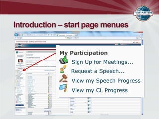 Introduction – start page menues
 