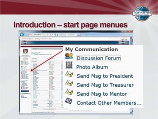 Introduction – start page menues
 