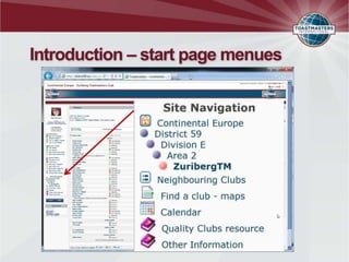 Introduction – start page menues
 