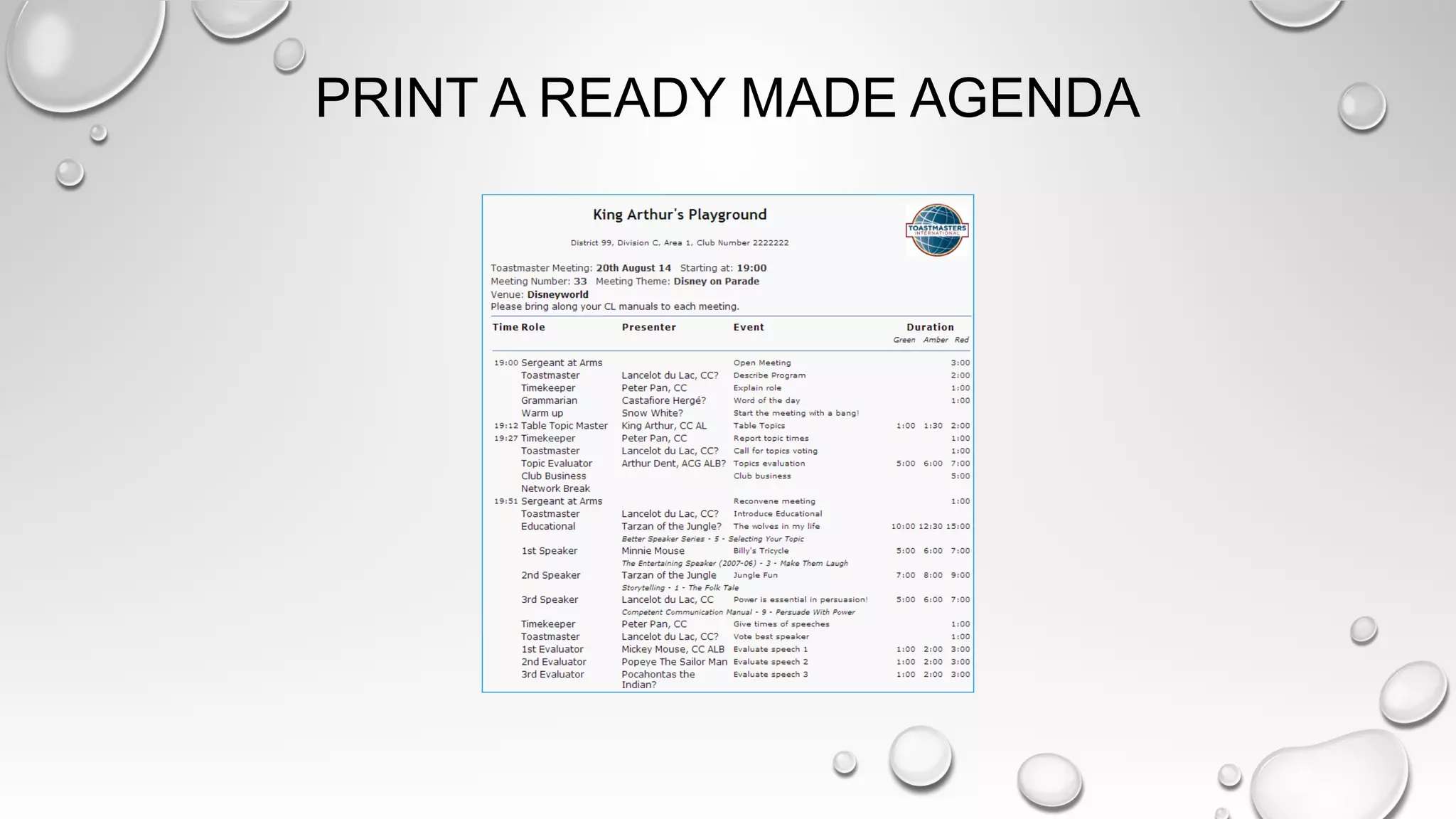 PRINT A READY MADE AGENDA