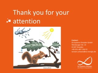 Thank you for your
attention
[Esters2012]
Contact:
EA Systems Dresden GmbH
Würzburger Str. 14
01187 Dresden
+49-351-467-136-52
torsten.schwan@ea-energie.de
 