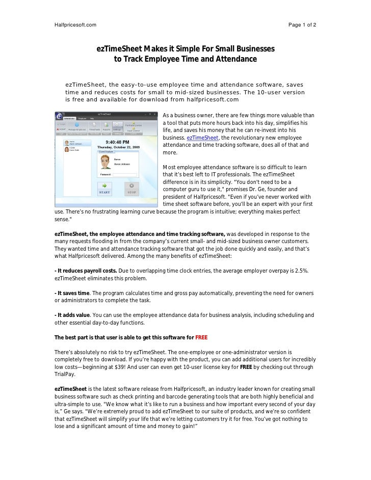eztimesheet makes it simple for small businesses to track employee attendance software free download