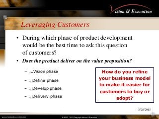 Leveraging Customers
• During which phase of product development
would be the best time to ask this question
of customers?...