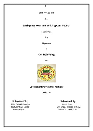 EARTHQUAKE RESISTANT BUILDING CONSTRUCTION notes for civil engineering