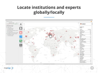 13
10
Locate institutions and experts
globally/locally
 