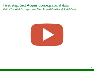 40
First step:text Acquisition,e.g.social data
Gnip -The World's Largest and MostTrusted Provider of Social Data
 