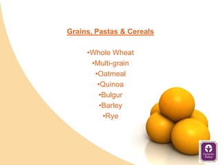 Grains, Pastas & Cereals

     •Whole Wheat
      •Multi-grain
       •Oatmeal
        •Quinoa
        •Bulgur
         •Barley
          •Rye
 