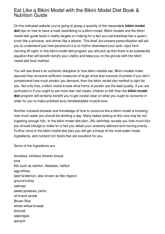 Eat Like a Bikini Model with the Bikini Model Diet Book & Nutrition Guide