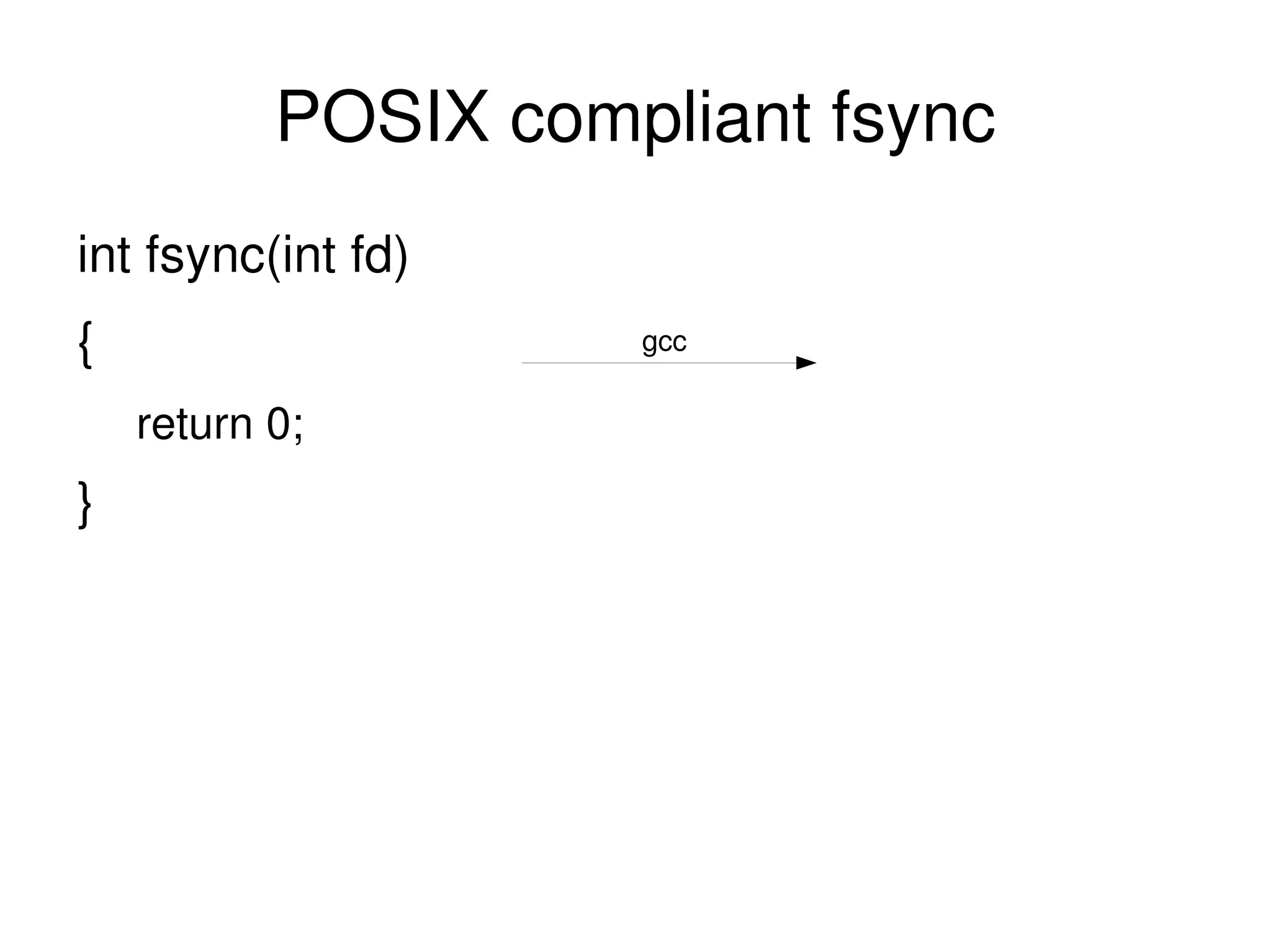 POSIX compliant fsync int fsync(int fd) { return 0; } gcc 