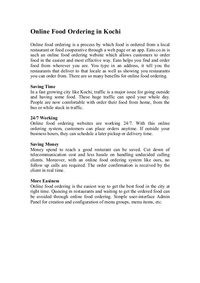 Advantages for Online Food Ordering