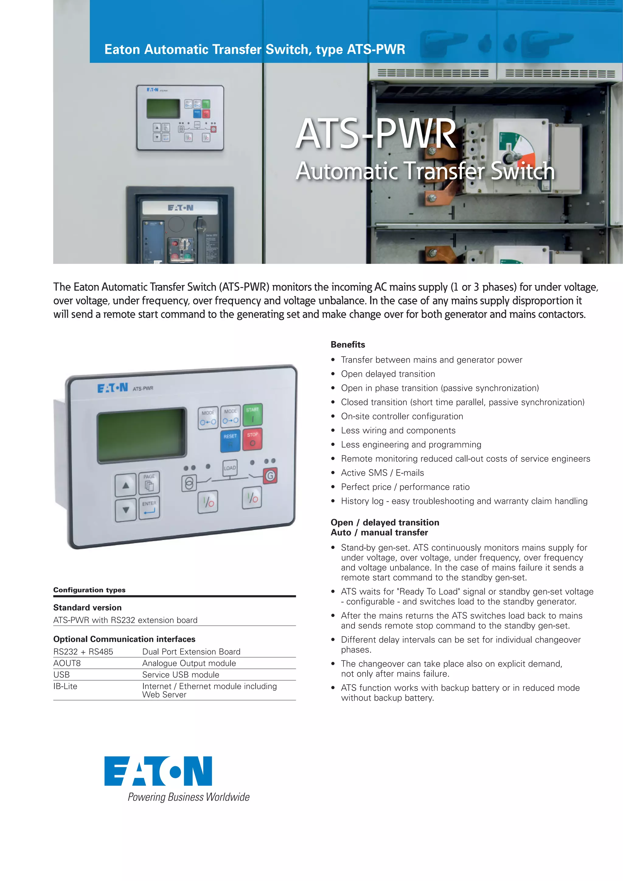 Eaton ATS Automatic Transfer Switch ATSPWR PDF