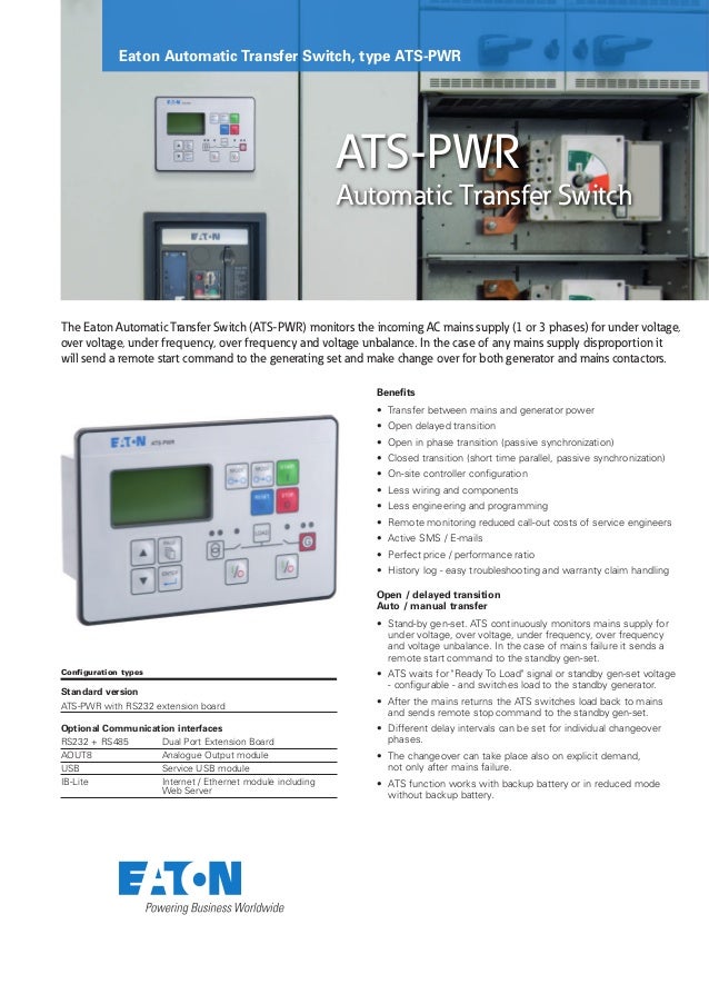 Eaton ATS Automatic Transfer Switch ATS-PWR