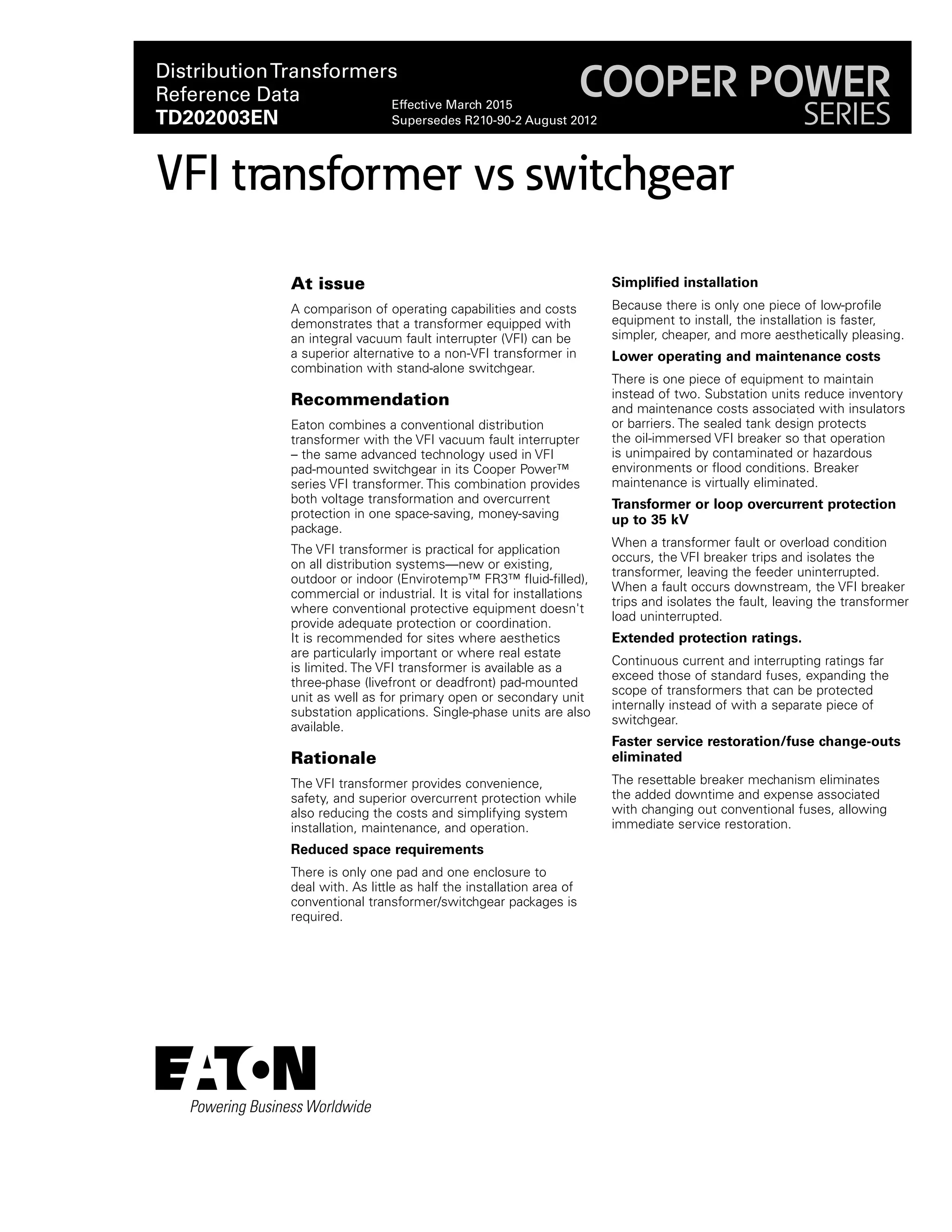 Eaton CPS VFI XMFR vs Switchgear | PDF