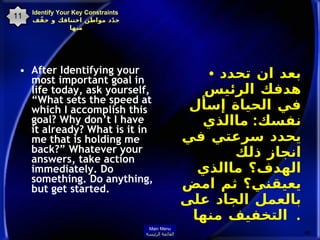 Identify Your Key Constraints  حدّد مواطن اختناقك و خفّف منها <ul><li>After Identifying your most important goal in life t...