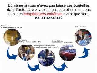Et même si vous n’avez pas laissé ces bouteilles dans l’auto, savez-vous si ces bouteilles n’ont pas subi des  températures extrêmes  avant que vous ne les achetiez? 