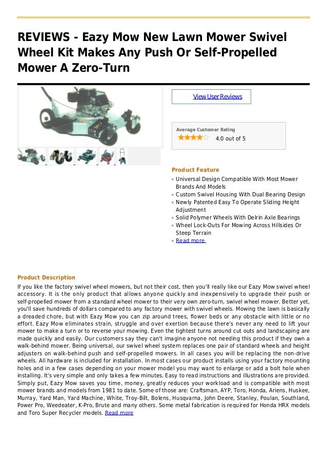 Eazy mow new lawn mower swivel wheel kit makes any push or self