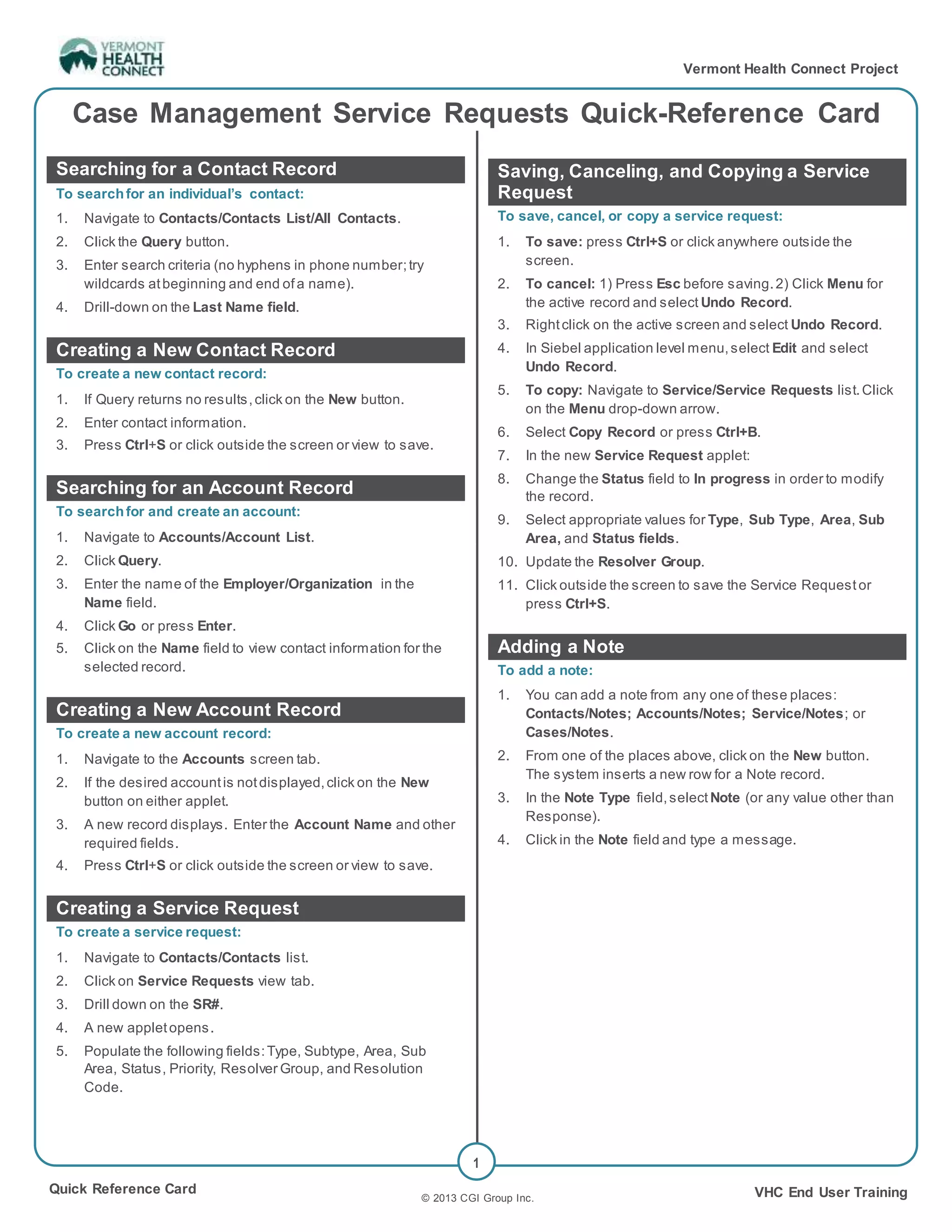 Case Management Quick Reference Guide - Service Requests | DOCX