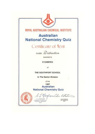 Aus Chemistry Distinction Certificate